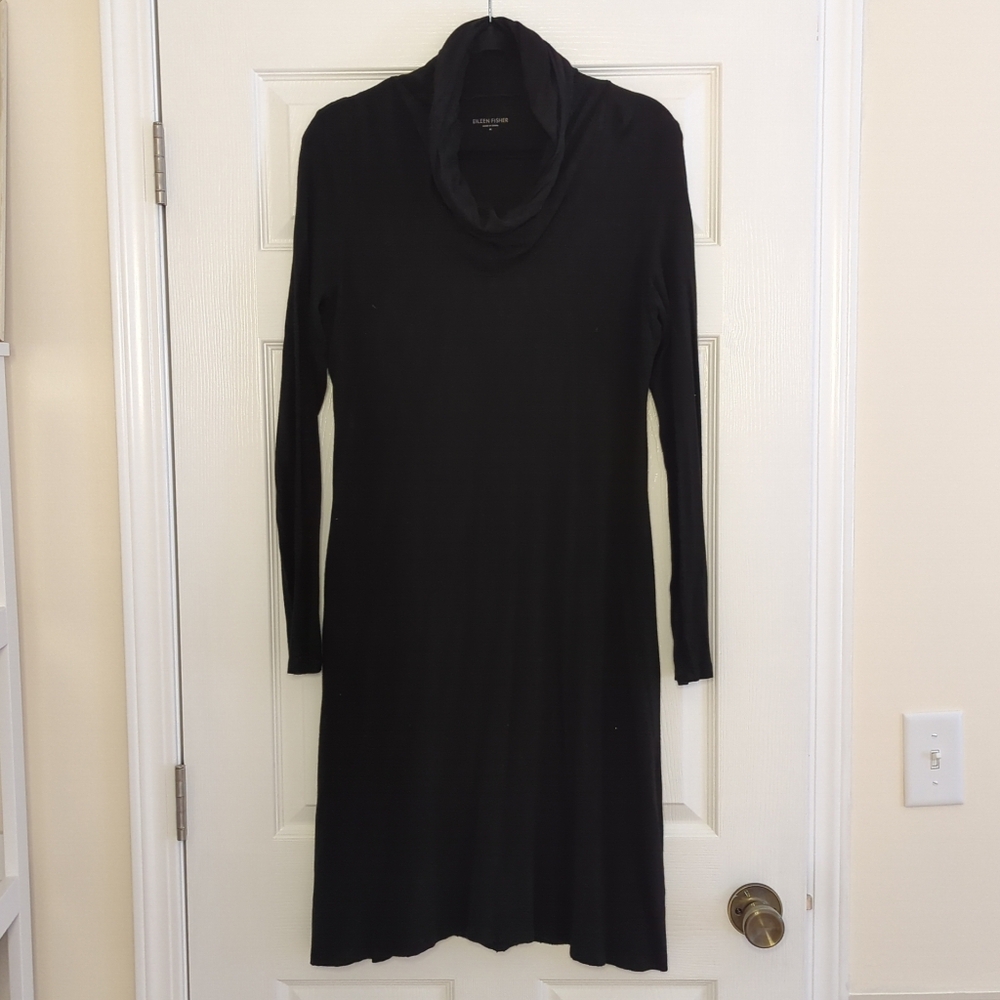 Eileen Fisher Black Cowl Neck Longsleeve Dress - Women's Size Medium Basic